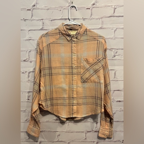 Free People Cropped Cutie Plaid Button Down Shirt Women’s Size Small - Picture 3 of 9